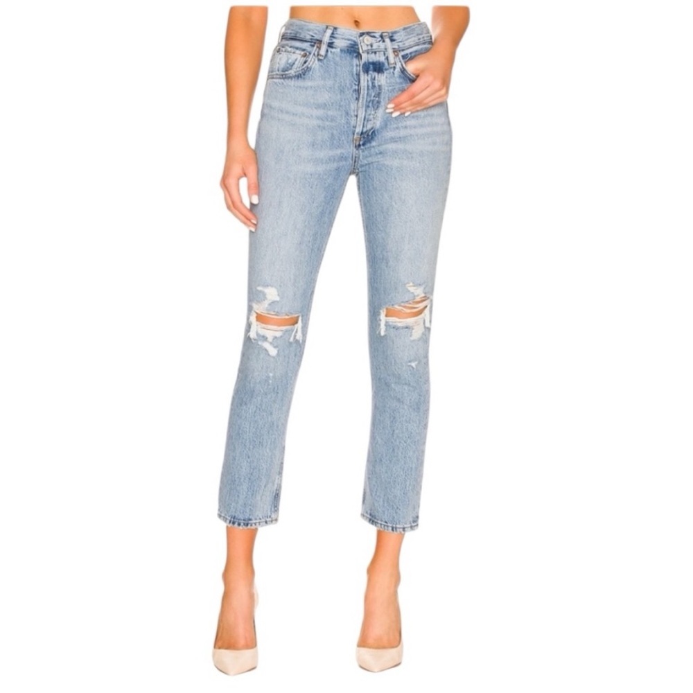 Revolve x Agolde Riley High Rise Straight Crop Distressed Jeans Blitz Wash 29
